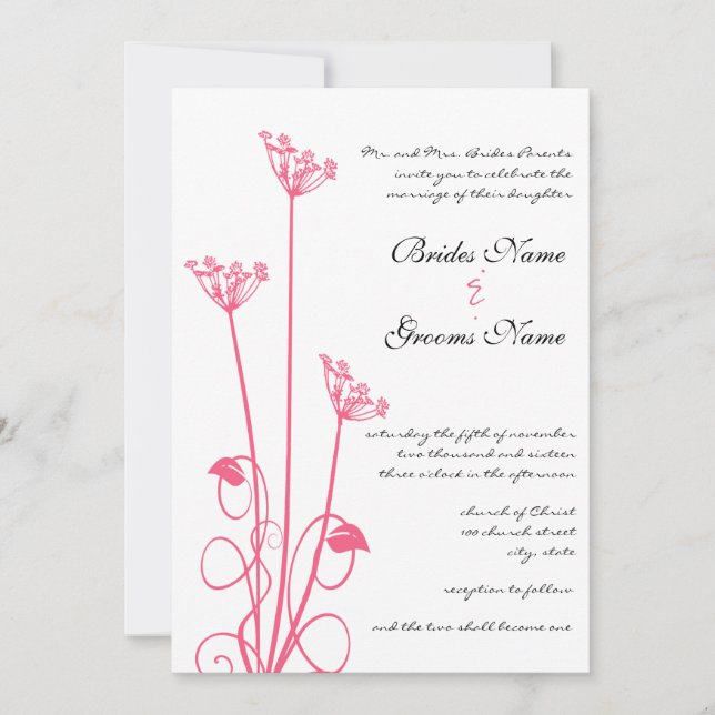 Pink Wild Blume Swirl Einladung Hochzeit (Vorderseite)