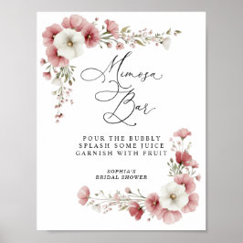 Pink Wild Flowers Bridal Shower Mimosa Poster