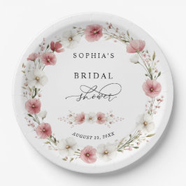 Pink Wild Flowers Bridal Shower Pappteller