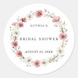 Pink Wild Flowers Bridal Shower Runder Aufkleber