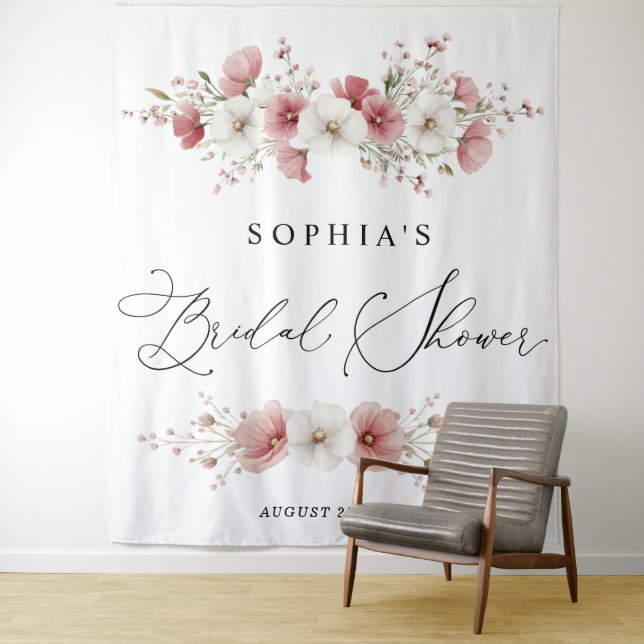 Pink Wild Flowers Bridal Shower  Tapes Wandteppich (Beispiel)