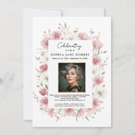 Pink Wild Flowers Funeral Invitation Einladung