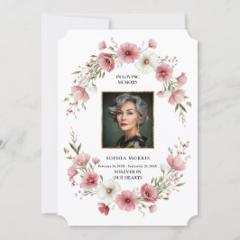 Pink Wild Flowers Funeral Photo Thank You Card Dankeskarte