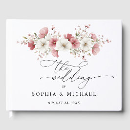 Pink Wild Flowers Wedding Guest Book Gästebuch