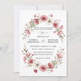 Pink Wild Flowers Wedding Invitation Einladung