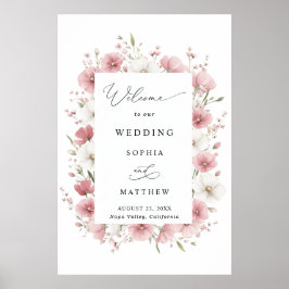 Pink Wild Flowers Wedding Poster