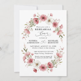 Pink Wild Flowers Wedding Rehearsal Dinner Einladung