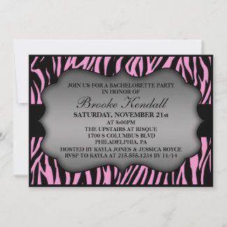 Pink Wild Night Zebra Print Junggeselinnen-Abschie Einladung