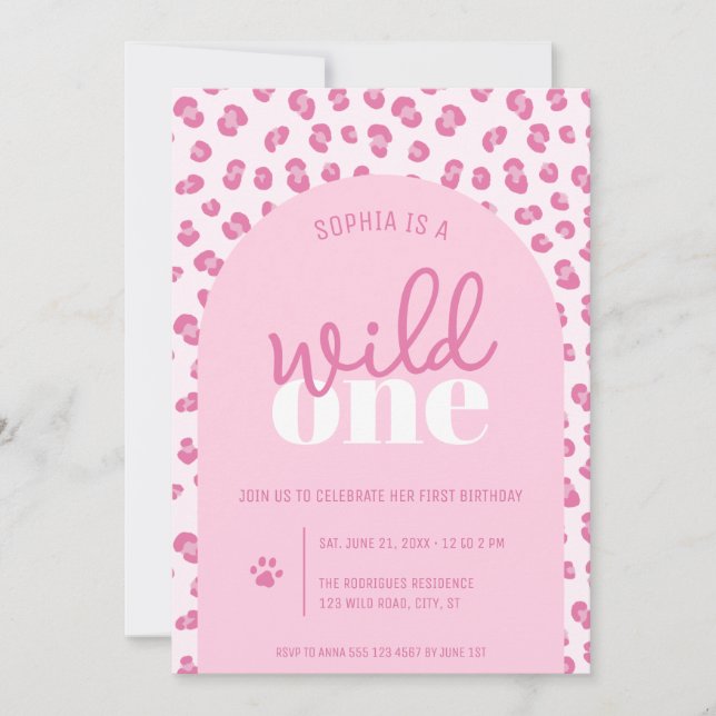 Pink Wild One Girl Einladung zum Geburtstag (Vorderseite)