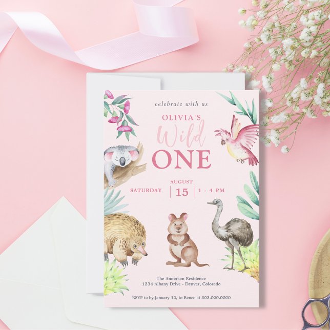 Pink Wild One Süße Tier Child's 1st Birthday I Einladung (Von Creator hochgeladen)