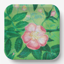 Pink Wild Rose Blooms Illustration Pappteller