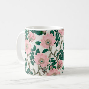 Pink Wild Rose Blume & Green Blätter Muster Kaffeetasse