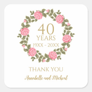 PINK WILD ROSE Blumengarland 40. Hochzeit danke Quadratischer Aufkleber