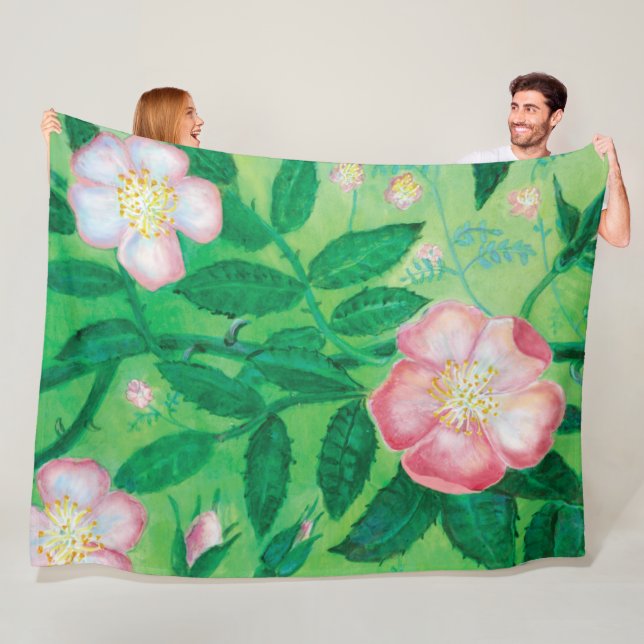 Pink Wild Rose Illustration Fleecedecke (Beispiel)