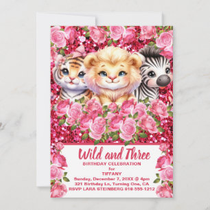 Pink Wild und 3 Jahre alte Geburtstagsparty des Mä Einladung