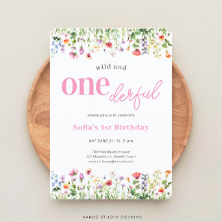 Pink Wild und Onederful Wildblume 1. Geburtstag Einladung