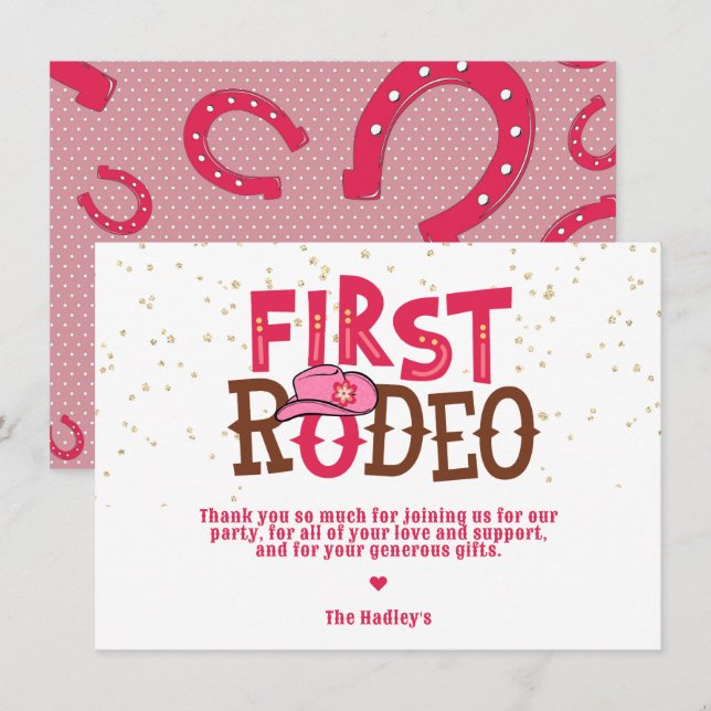 Pink Wild West Cowgirl 1. Geburtstag Danke Mitteilungskarte (Vorne/Hinten)