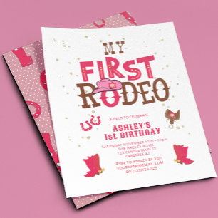 Pink Wild West Cowgirl 1. Geburtstags-Party Einladung