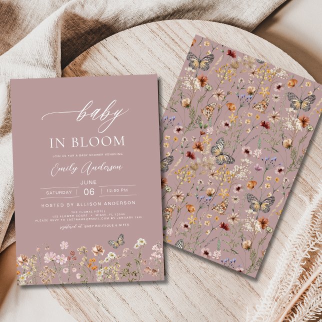 Pink Wildblume Baby in Bloom Baby Dusche Einladung (Von Creator hochgeladen)