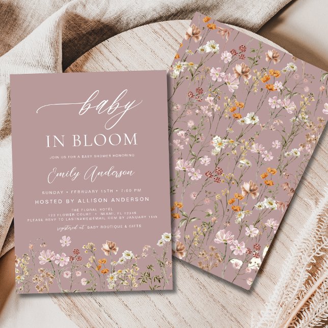 Pink Wildblume Baby in Bloom Baby Dusche Einladung (Von Creator hochgeladen)