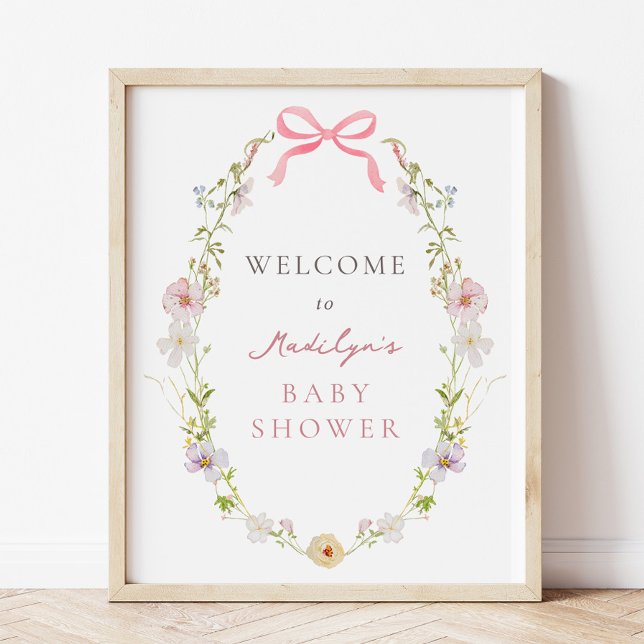 Pink Wildblume Bow Babydusche Begrüßungszeichen Poster (Von Creator hochgeladen)