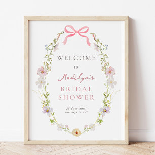 Pink Wildblume Bow Brautparty Begrüßungszeichen Poster