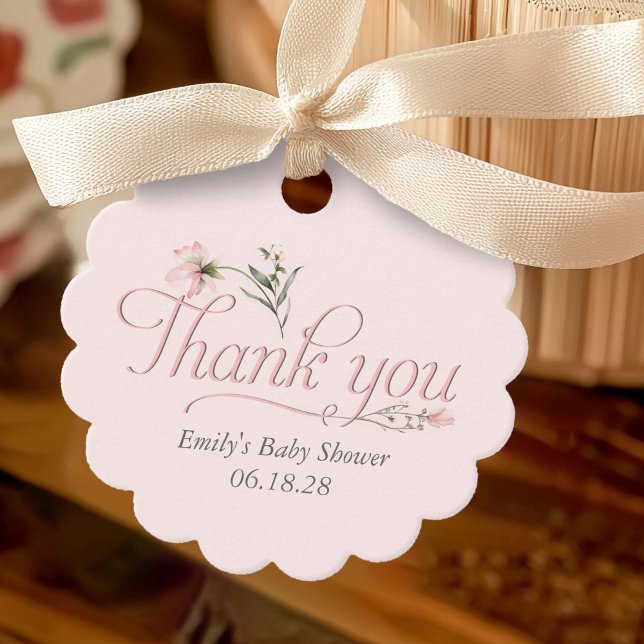Pink Wildblume Elegant Baby Girl Danke Geschenkanhänger (Pink Baby Girl shower thank you tags.)