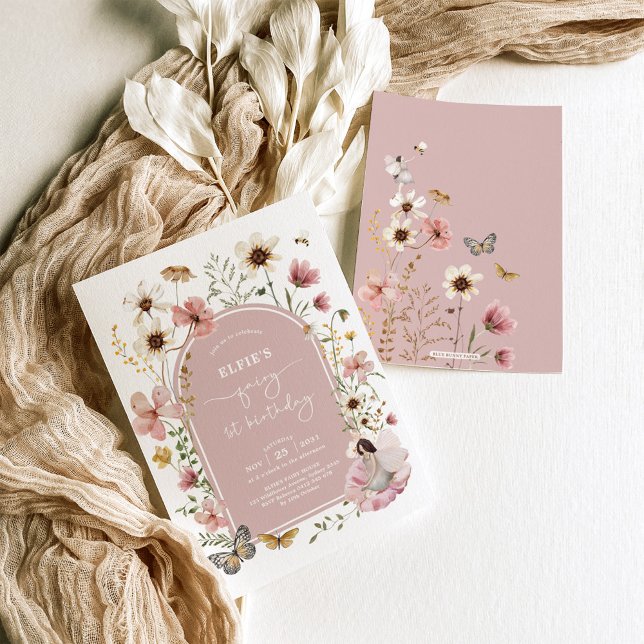 Pink Wildblume Fairy First Birthday Garden Party Einladung (Von Creator hochgeladen)