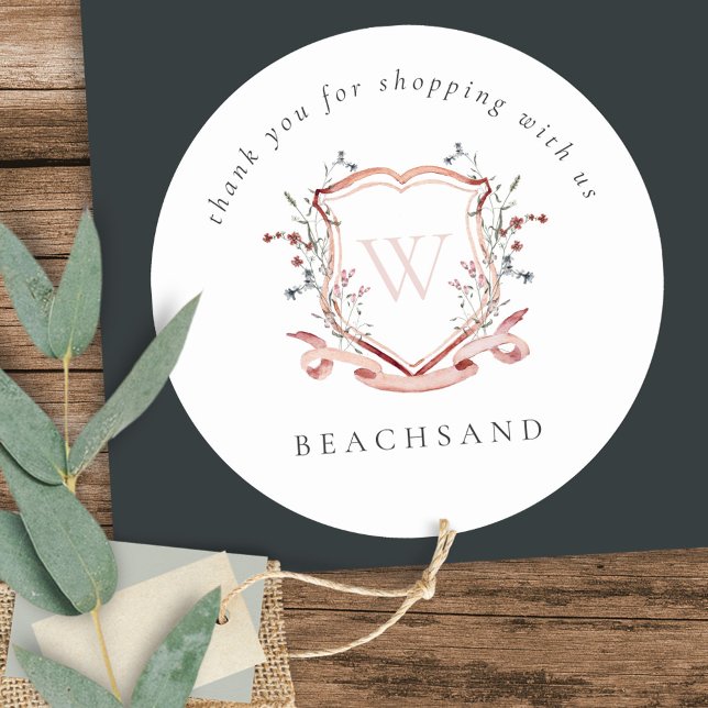 Pink Wildblume Wappen Vielen Dank für Ihr Shopping Runder Aufkleber (Von Creator hochgeladen)