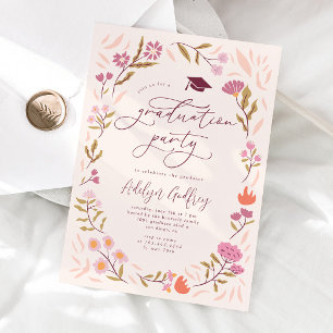 Pink Wildblumen Graduation Party Einladung