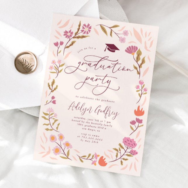Pink Wildblumen Graduation Party Einladung (Von Creator hochgeladen)