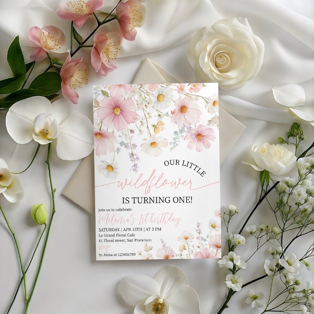 Pink Wildflower 1st Birthday Invitation Einladung (Von Creator hochgeladen)