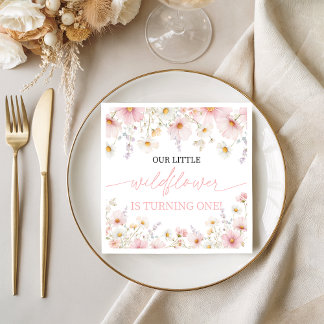 Pink Wildflower 1st Birthday Napkins Serviette