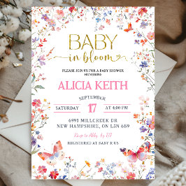 Pink Wildflower Baby in Bloom Baby Shower Einladung