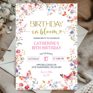 Pink Wildflower Birthday in Bloom Birthday Einladung