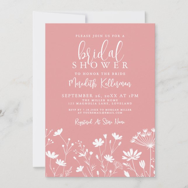 Pink Wildflower Bridal Shower Einladung (Vorderseite)
