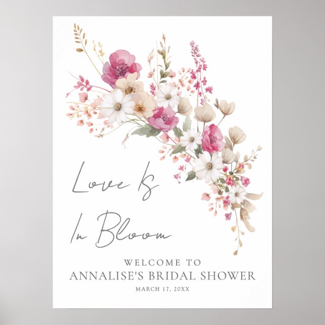Pink Wildflower Bridal Shower Poster (Vorne)