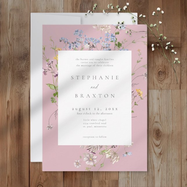 Pink Wildflower Garden Elegant Wedding Einladung (Von Creator hochgeladen)