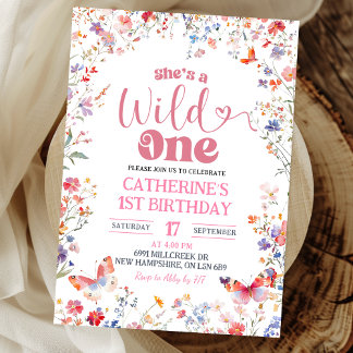 Pink Wildflower Girl First Birthday Einladung