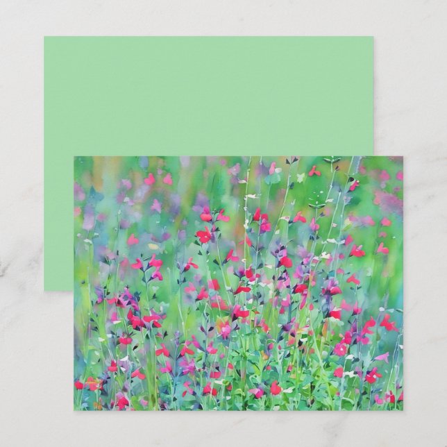Pink Wildflower Salvia Flower Art Note Card Set Mitteilungskarte (Vorne/Hinten)