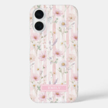 Pink Wildflower Striped Monogrammed