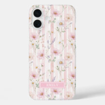 Pink Wildflower Striped Monogrammed