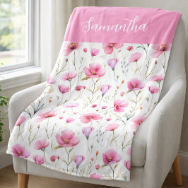 Pink Wildflower Watercolor Name  Fleecedecke