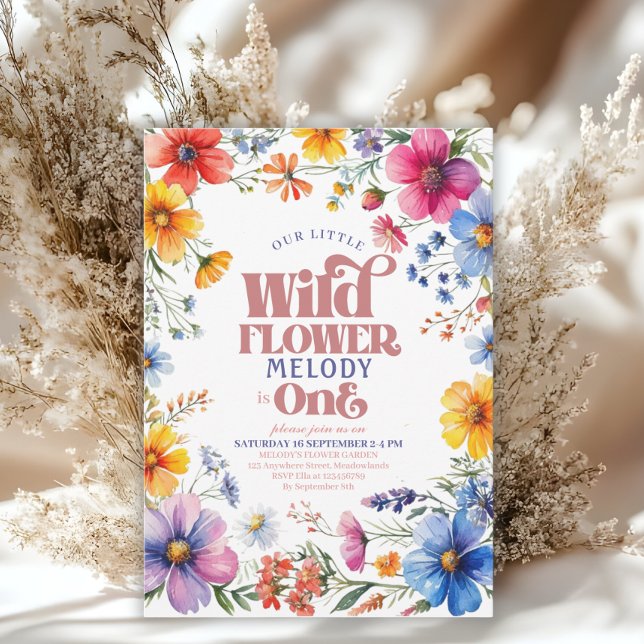 Pink Wildflower Wild One 1st birthday Invitation Einladung (Von Creator hochgeladen)