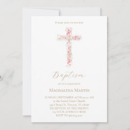 pink wildflowers cross | Baptism Invitation Einladung