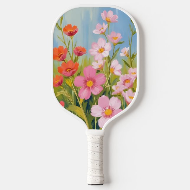 Pink Wildflowers | Watercolor Floral Painting Pickleball Schläger (Vorderseite)
