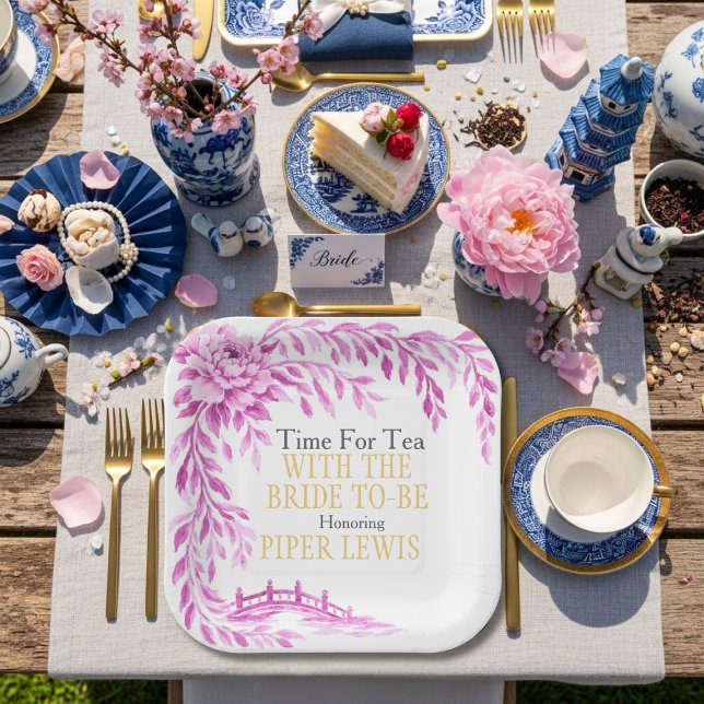 Pink willow Rose bridge Tea Time Pappteller (Pink willow Rose bridge Tea Time Paper Plates)