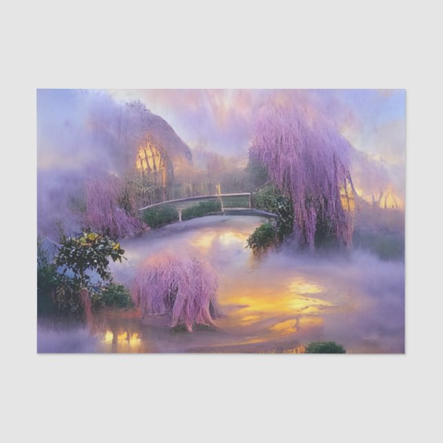 Pink Willow tree bei Sonnenuntergang am Teich Seidenpapier (Vorderseite)