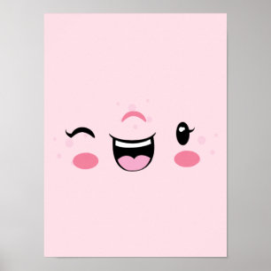 Pink Wing Kawaii Face Poster Imprimer