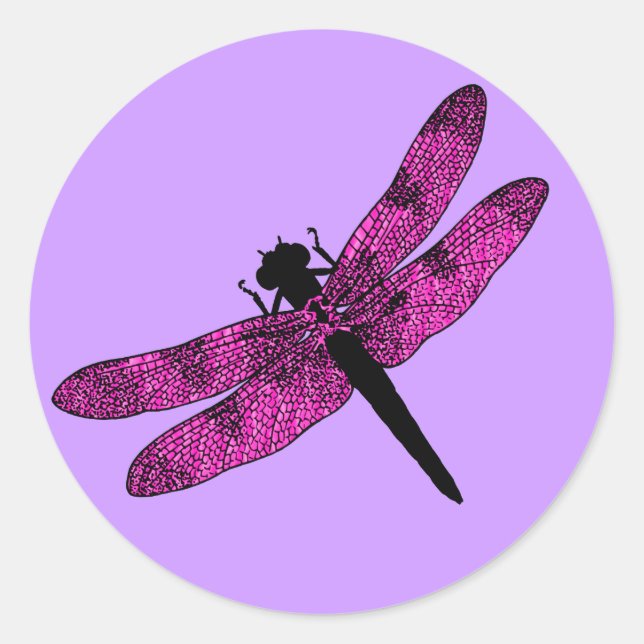 Pink Winged Dragonfly Runder Aufkleber (Vorderseite)